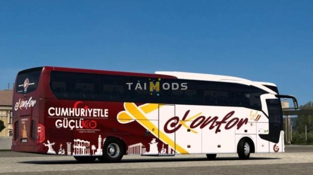 MOD ETS2 – Xe Khách ETS2 - Mercedes Benz Travego 16 SHD Euro 6 Konfor Turizm Cumhuriyetle Güclü100 Skin (1.48.x)