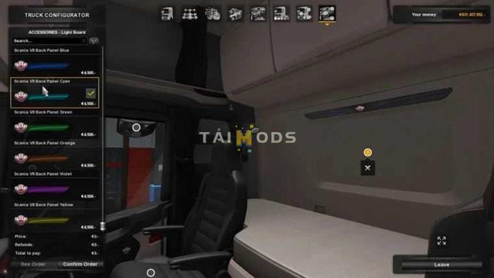 MOD ETS2 – Phụ Tùng ETS2 - Background Lights & V8 Back Panels for New Scania R & S V1.54 (1.54.x)
