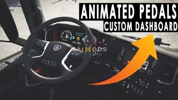 MOD ETS2 – Phụ Tùng ETS2 - Animated Steering, Pedals & Custom Dashboard V1.2 (1.46.x)