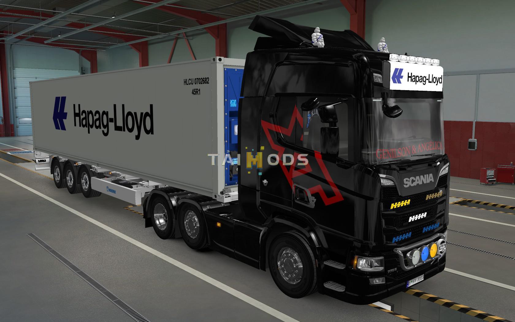 MOD ETS2 – Phụ Tùng ETS2 - Big Lightbox Scania R And S 2016 Hapag Lloyd White (1.39.x)