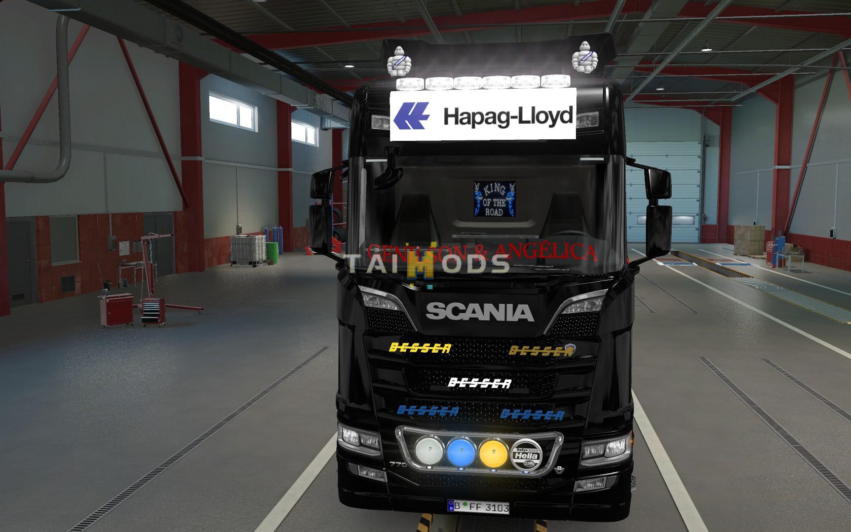 MOD ETS2 – Phụ Tùng ETS2 - Big Lightbox Scania R And S 2016 Hapag Lloyd White (1.39.x)