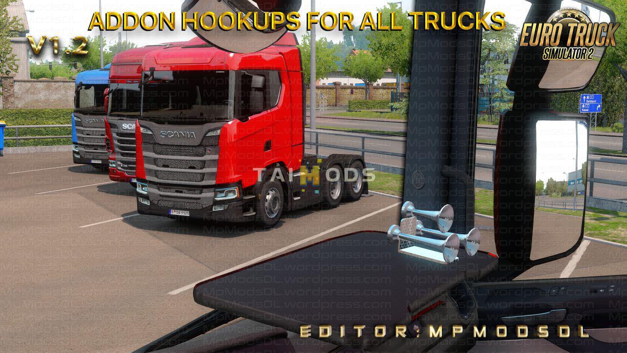 MOD ETS2 – Phụ Tùng ETS2 - Addon Hookups for All Trucks Mod For Single-Multiplayer V1.2 (1.39.x)