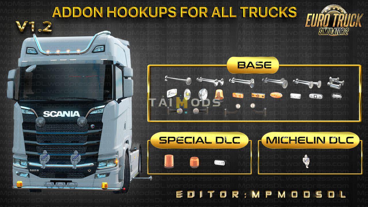 ETS2 - Addon Hookups for All Trucks Mod For Single-Multiplayer V1.2 (1.39.x)