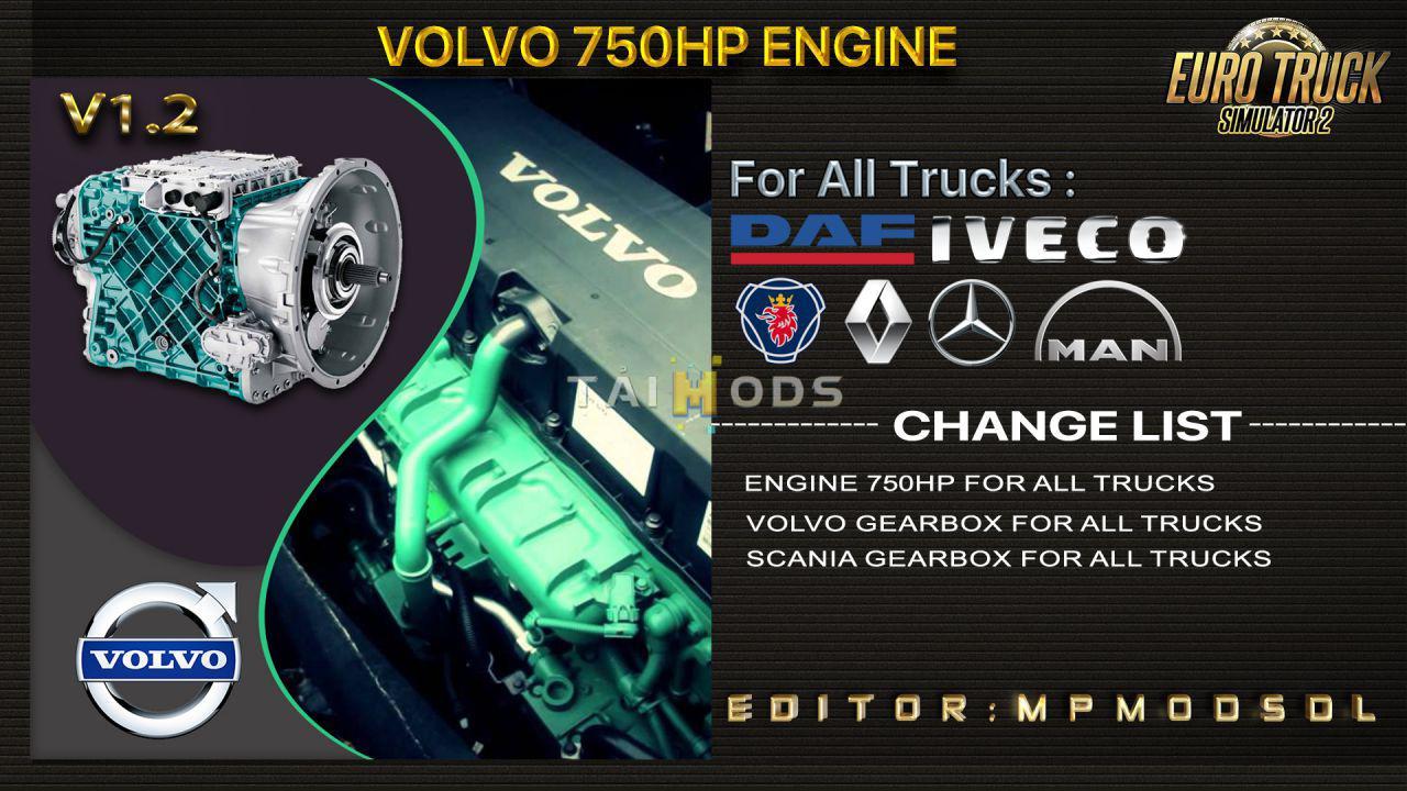 ETS2 - Volvo 750HP Engine for All Trucks Mod V1.2 For Multiplayer (1.39.x)