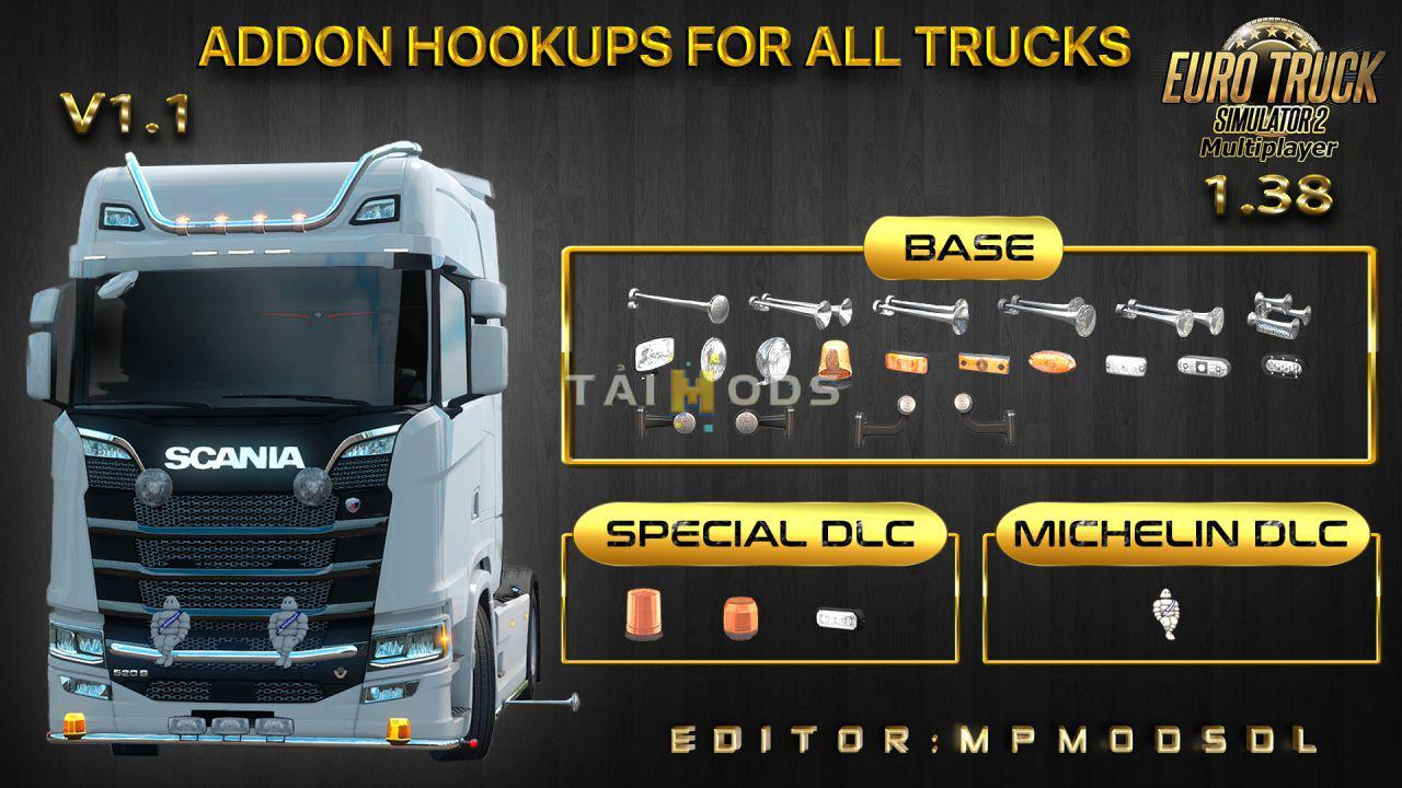 MOD ETS2 – Phụ Tùng ETS2 - Addon Hookups for All Trucks V1.1 for Multiplayer (1.38.x)