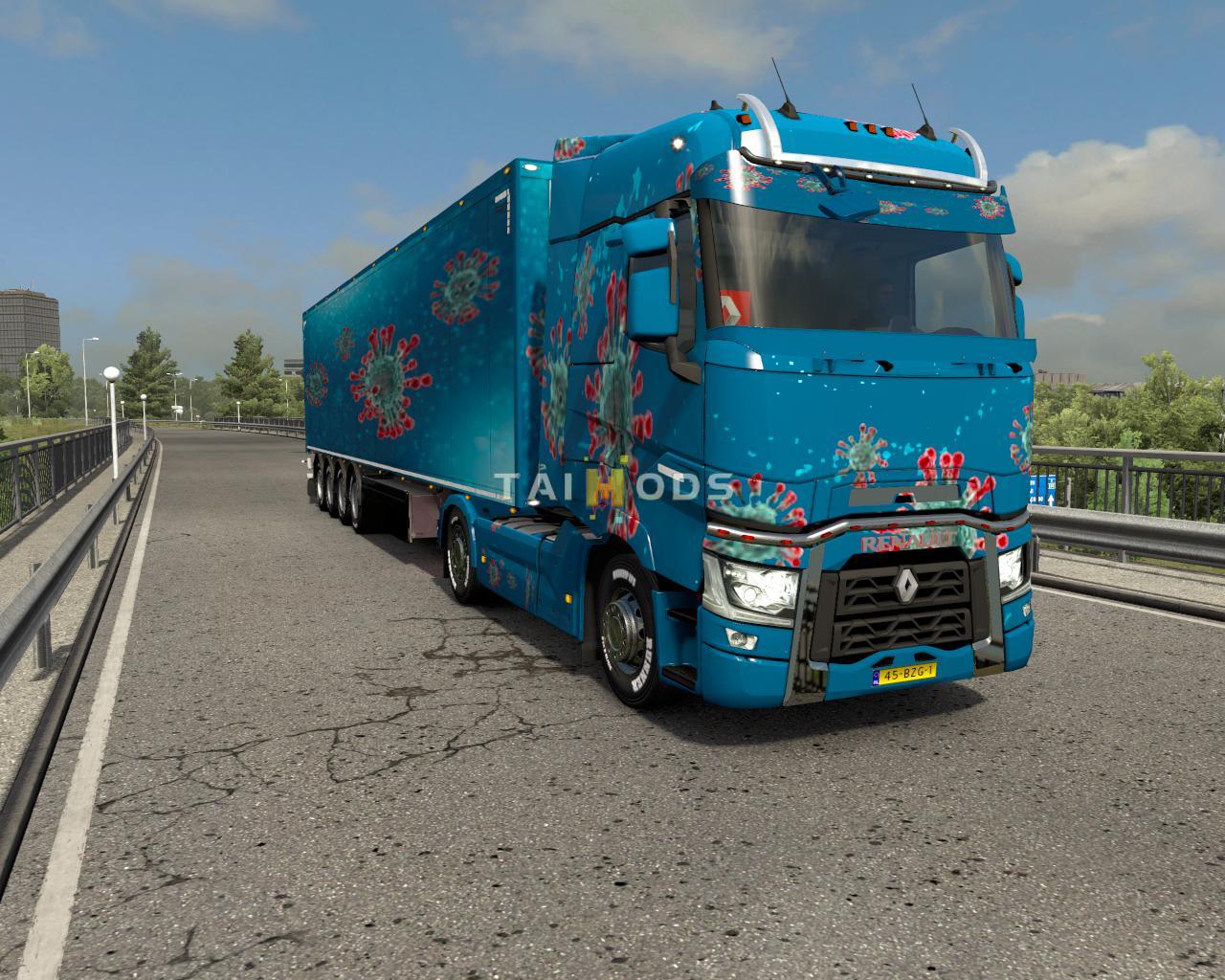 ETS2 - Renault Renault T & Scs Trailer Corona Combo Skin V1.0 (1.37.x)