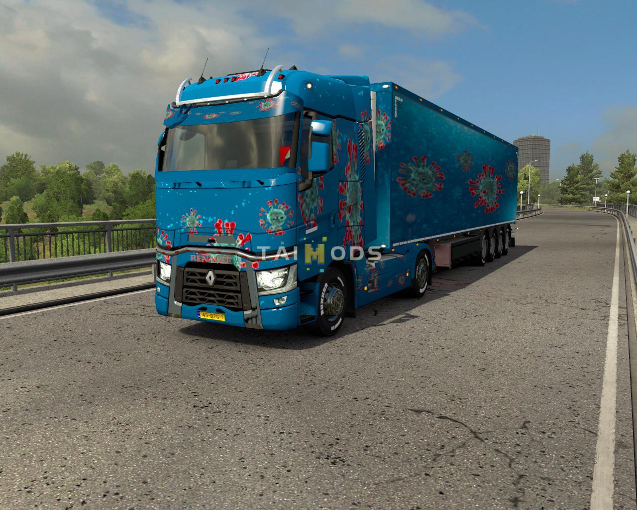 ETS2 - Renault Renault T & Scs Trailer Corona Combo Skin V1.0 (1.37.x)