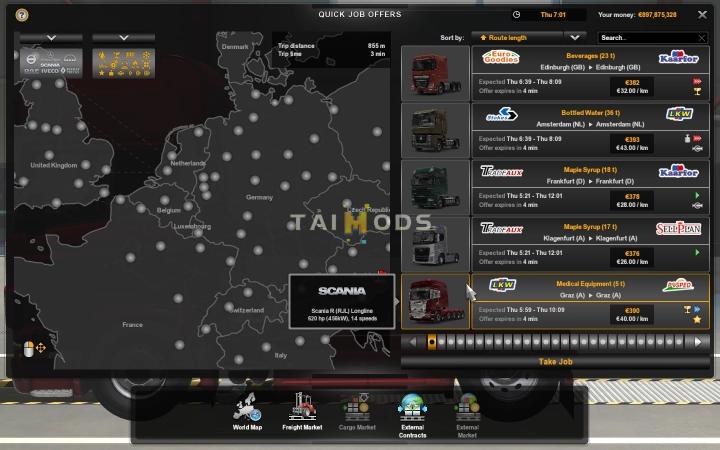 ETS2 - Quick Jobs with Modded Trucks V1.0 (1.40.x)