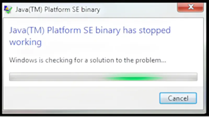 Lỗi Java (TM) Platform SE binary has stopped working